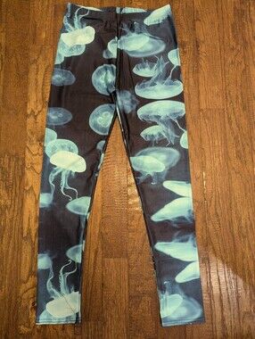 Jellyfish Print Leggings black & Blue  & green Size Large 10 Or Small 6